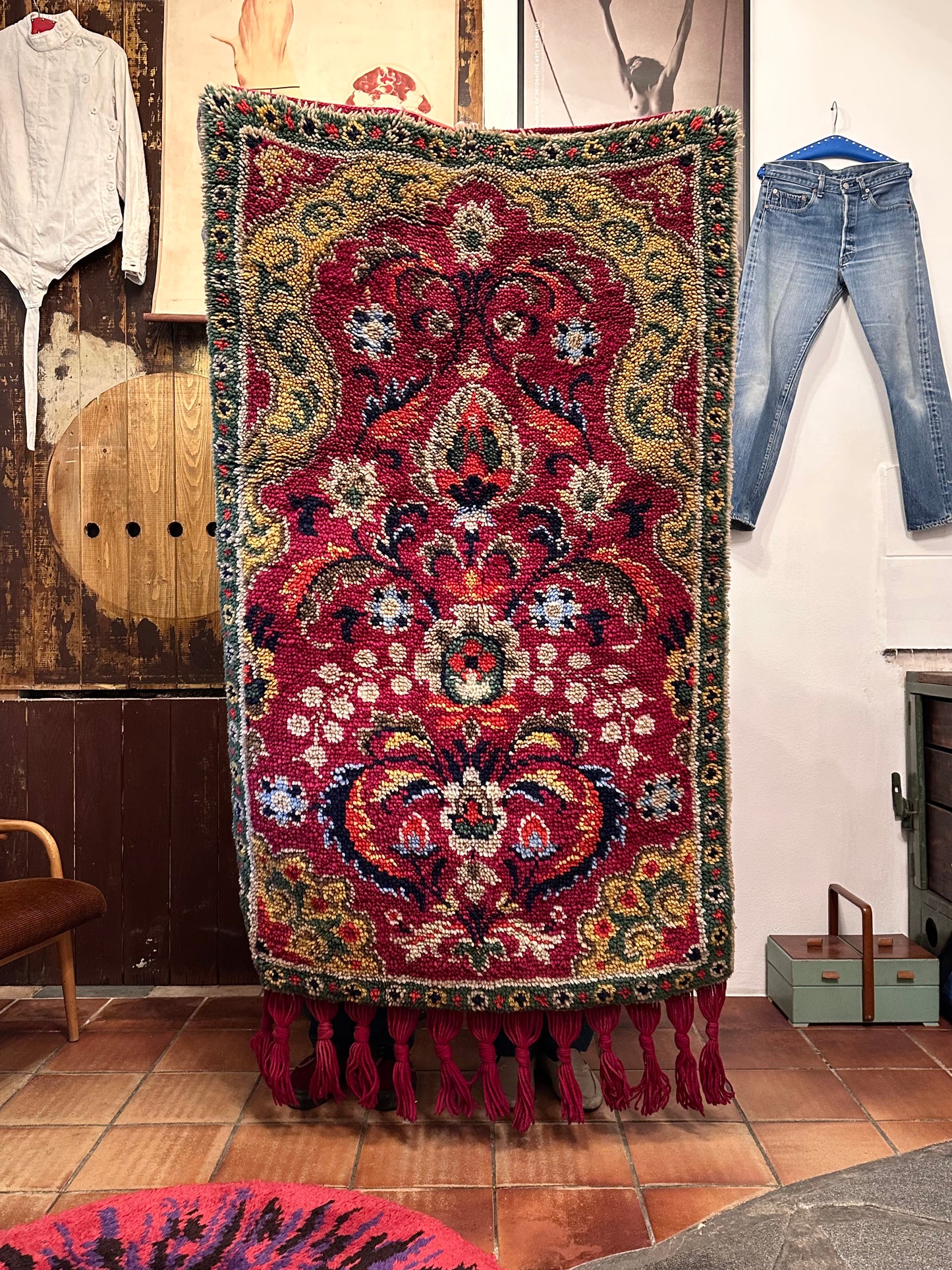 Vintage big pile rug with tassel