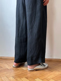 vintage black linen pants trousers wide pants ワイドパンツ ヴィンテージ リネン  黒 ユーロ古着 ヨーロッパ古着