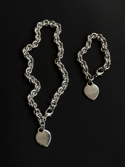 silver plated heat tag necklace & bracelet set