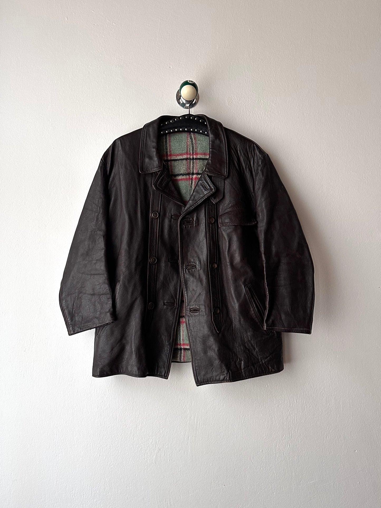 60's Le Corbusier French Leather work jacket  double breasted  ダブル レザー Vintage ヴィンテージ Toto Vintage clothing store Praha Prague Antique shop アンティークショップ 古着屋 プラハ フレンチ ワークジャケット ユーロワーク 