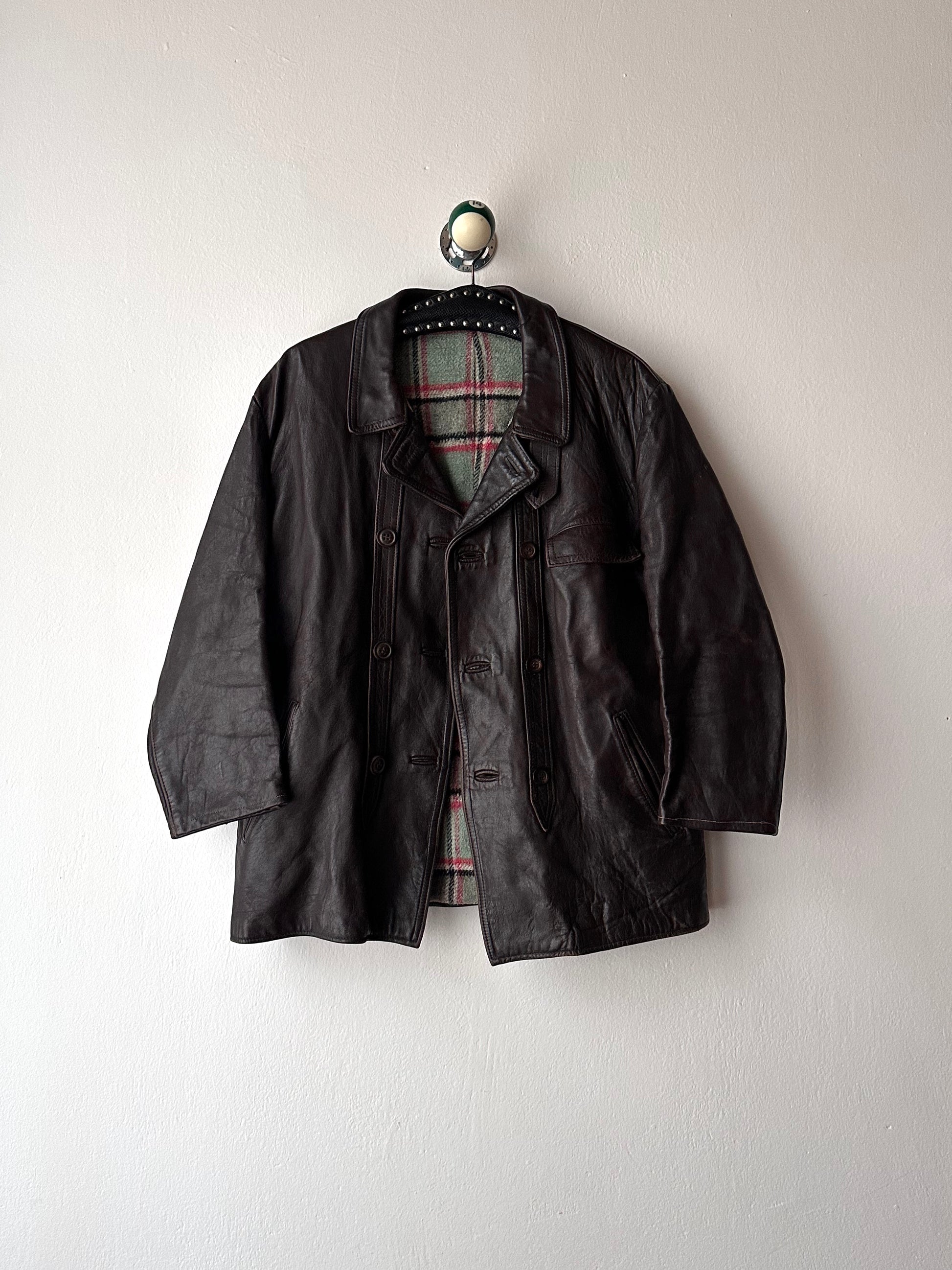 60's Le Corbusier French Leather work jacket  double breasted  ダブル レザー Vintage ヴィンテージ Toto Vintage clothing store Praha Prague Antique shop アンティークショップ 古着屋 プラハ フレンチ ワークジャケット ユーロワーク 