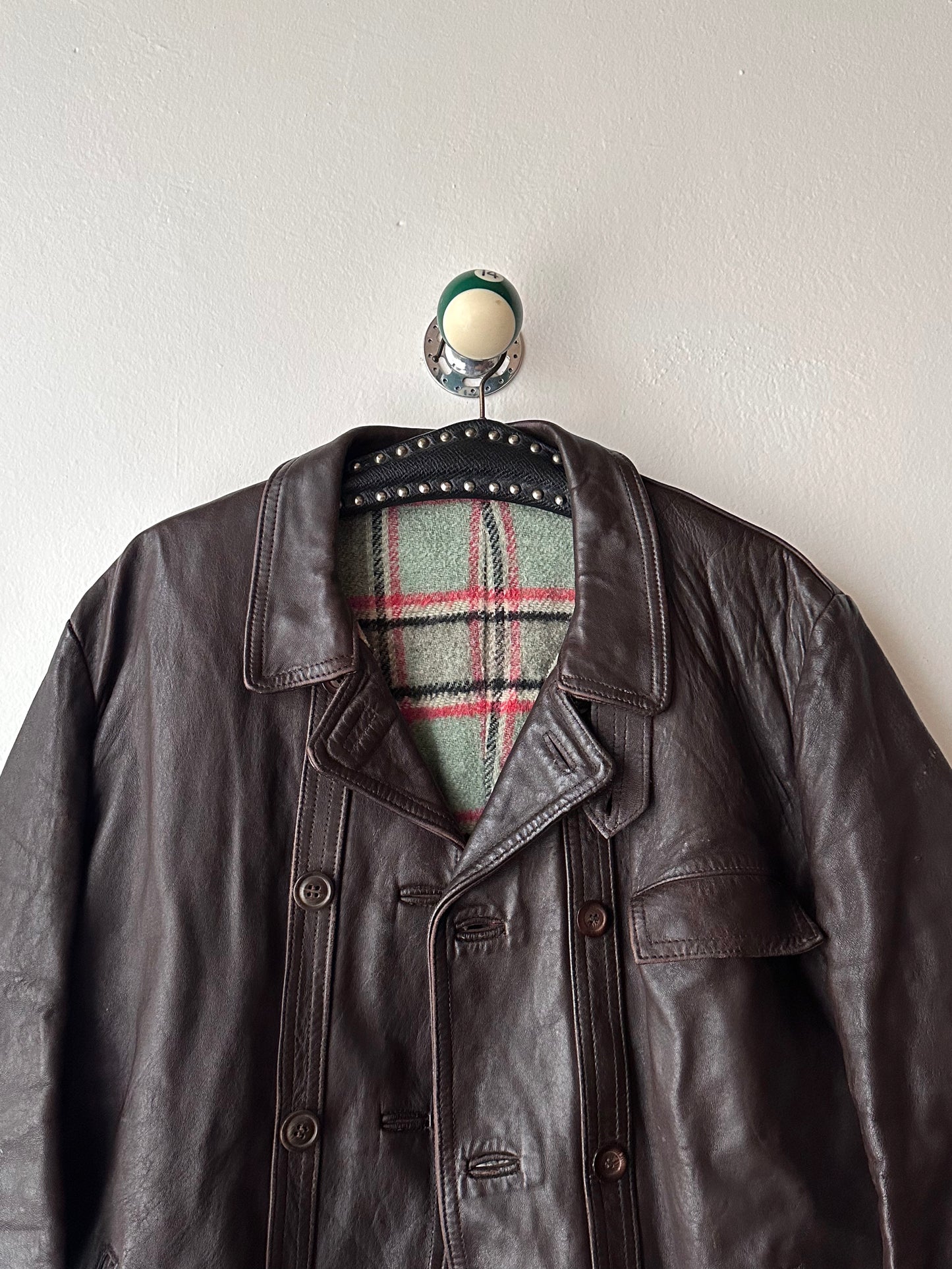 60's Le Corbusier French Leather work jacket  double breasted  ダブル レザー Vintage ヴィンテージ Toto Vintage clothing store Praha Prague Antique shop アンティークショップ 古着屋 プラハ フレンチ ワークジャケット ユーロワーク 