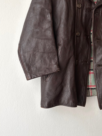 60's Le Corbusier French Leather work jacket  double breasted  ダブル レザー Vintage ヴィンテージ Toto Vintage clothing store Praha Prague Antique shop アンティークショップ 古着屋 プラハ フレンチ ワークジャケット ユーロワーク 