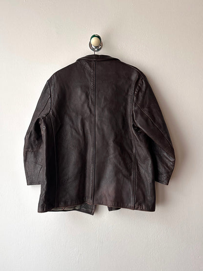 60's Le Corbusier French Leather work jacket  double breasted  ダブル レザー Vintage ヴィンテージ Toto Vintage clothing store Praha Prague Antique shop アンティークショップ 古着屋 プラハ フレンチ ワークジャケット ユーロワーク 
