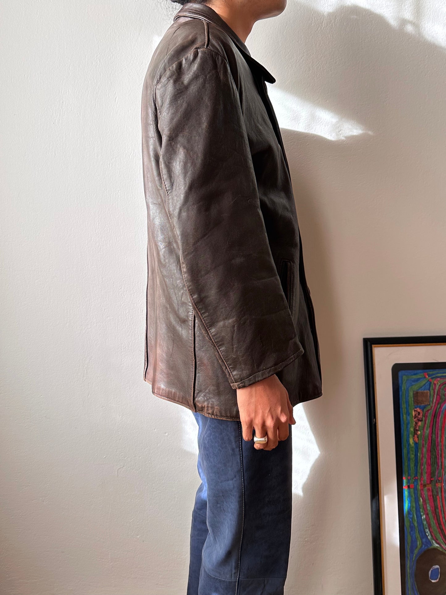 60's Le Corbusier French Leather work jacket  double breasted  ダブル レザー Vintage ヴィンテージ Toto Vintage clothing store Praha Prague Antique shop アンティークショップ 古着屋 プラハ フレンチ ワークジャケット ユーロワーク 