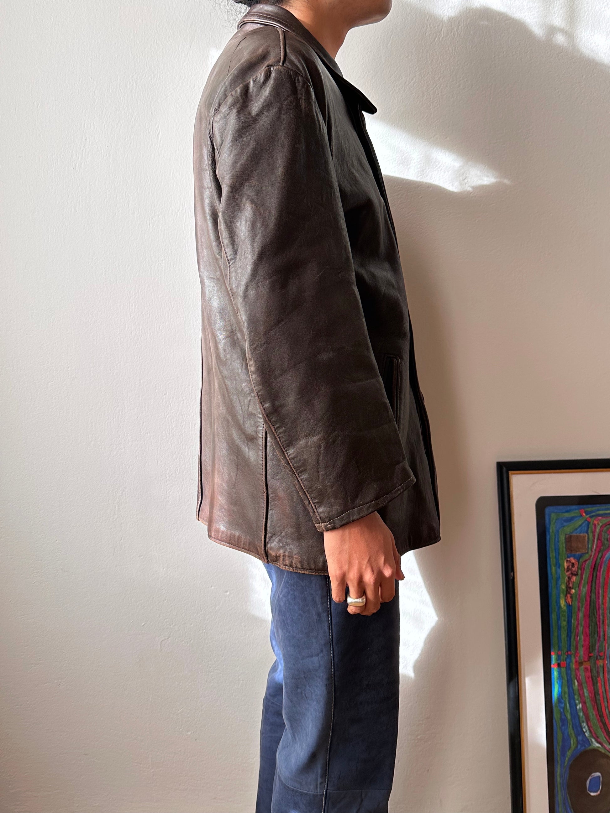 60's Le Corbusier French Leather work jacket  double breasted  ダブル レザー Vintage ヴィンテージ Toto Vintage clothing store Praha Prague Antique shop アンティークショップ 古着屋 プラハ フレンチ ワークジャケット ユーロワーク 