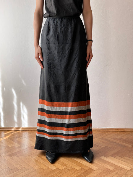 silk shantung long skirt