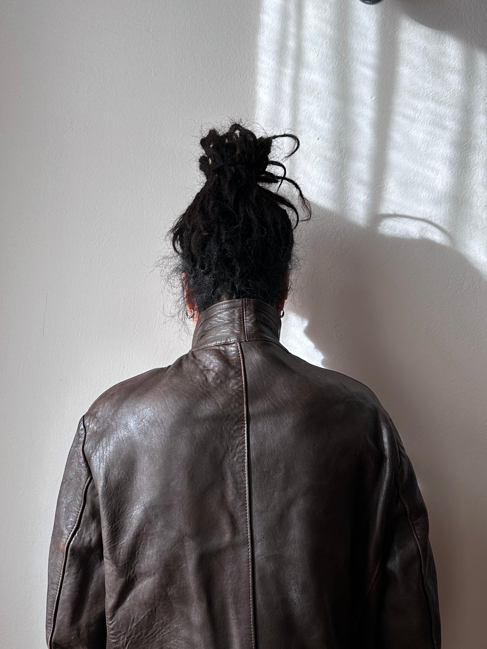 60's Le Corbusier French Leather work jacket  double breasted  ダブル レザー Vintage ヴィンテージ Toto Vintage clothing store Praha Prague Antique shop アンティークショップ 古着屋 プラハ フレンチ ワークジャケット ユーロワーク 