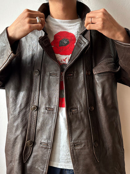 60's Le Corbusier French Leather work jacket  double breasted  ダブル レザー Vintage ヴィンテージ Toto Vintage clothing store Praha Prague Antique shop アンティークショップ 古着屋 プラハ フレンチ ワークジャケット ユーロワーク 