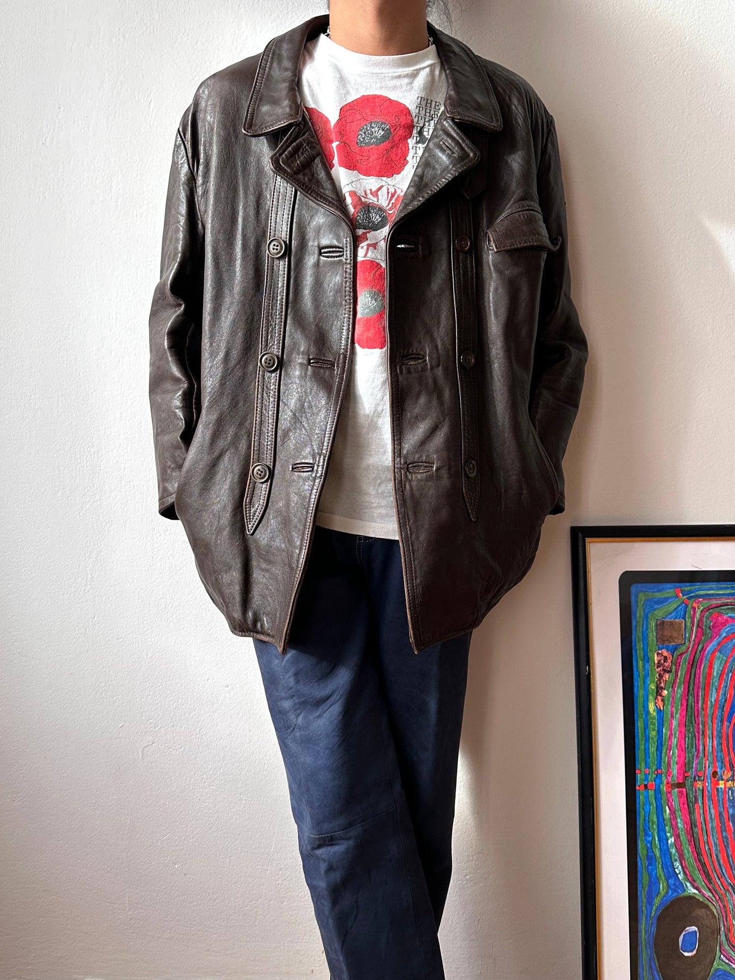 60's Le Corbusier French Leather work jacket  double breasted  ダブル レザー Vintage ヴィンテージ Toto Vintage clothing store Praha Prague Antique shop アンティークショップ 古着屋 プラハ フレンチ ワークジャケット ユーロワーク 