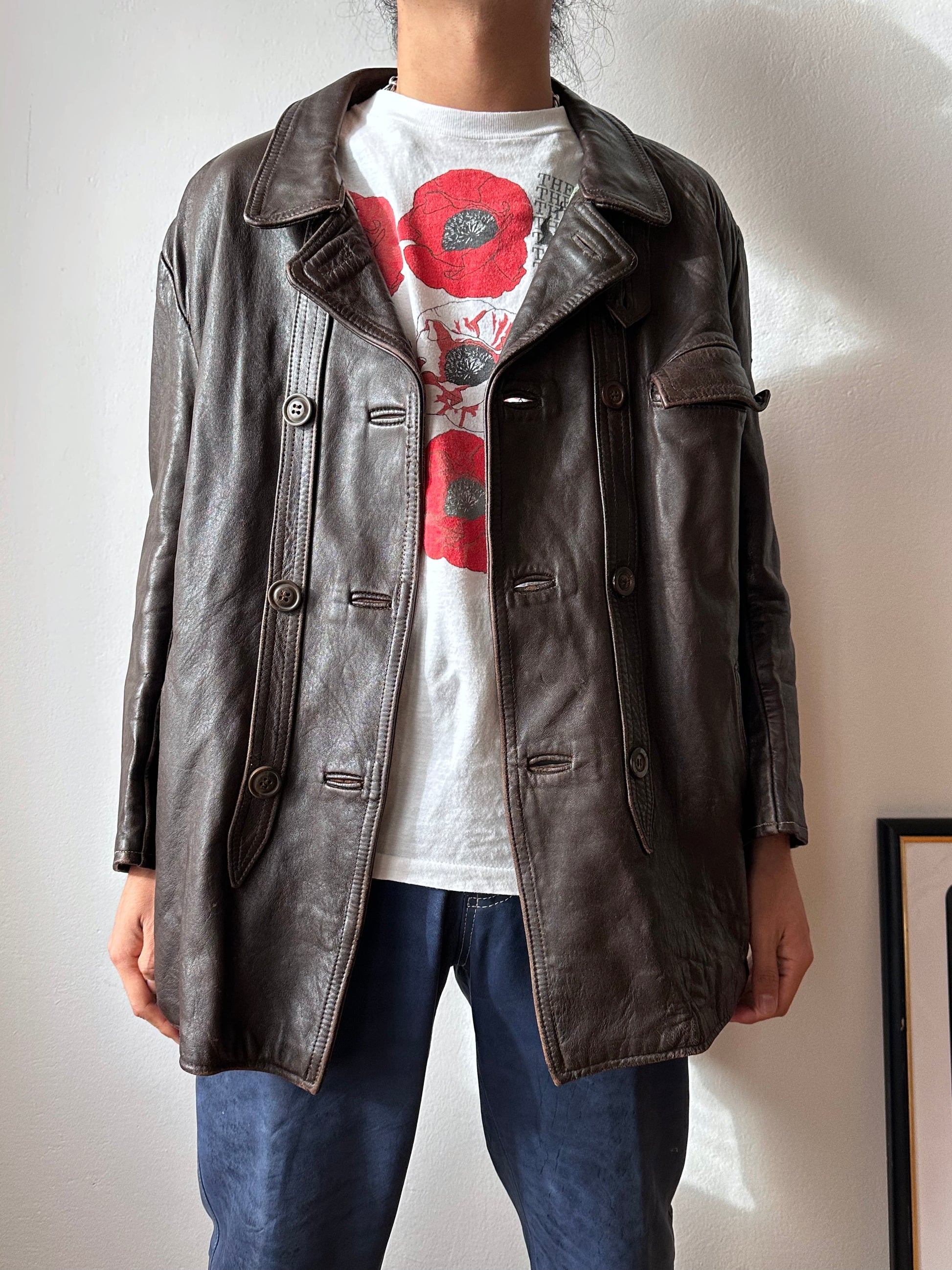 60's Le Corbusier French Leather work jacket  double breasted  ダブル レザー Vintage ヴィンテージ Toto Vintage clothing store Praha Prague Antique shop アンティークショップ 古着屋 プラハ フレンチ ワークジャケット ユーロワーク 