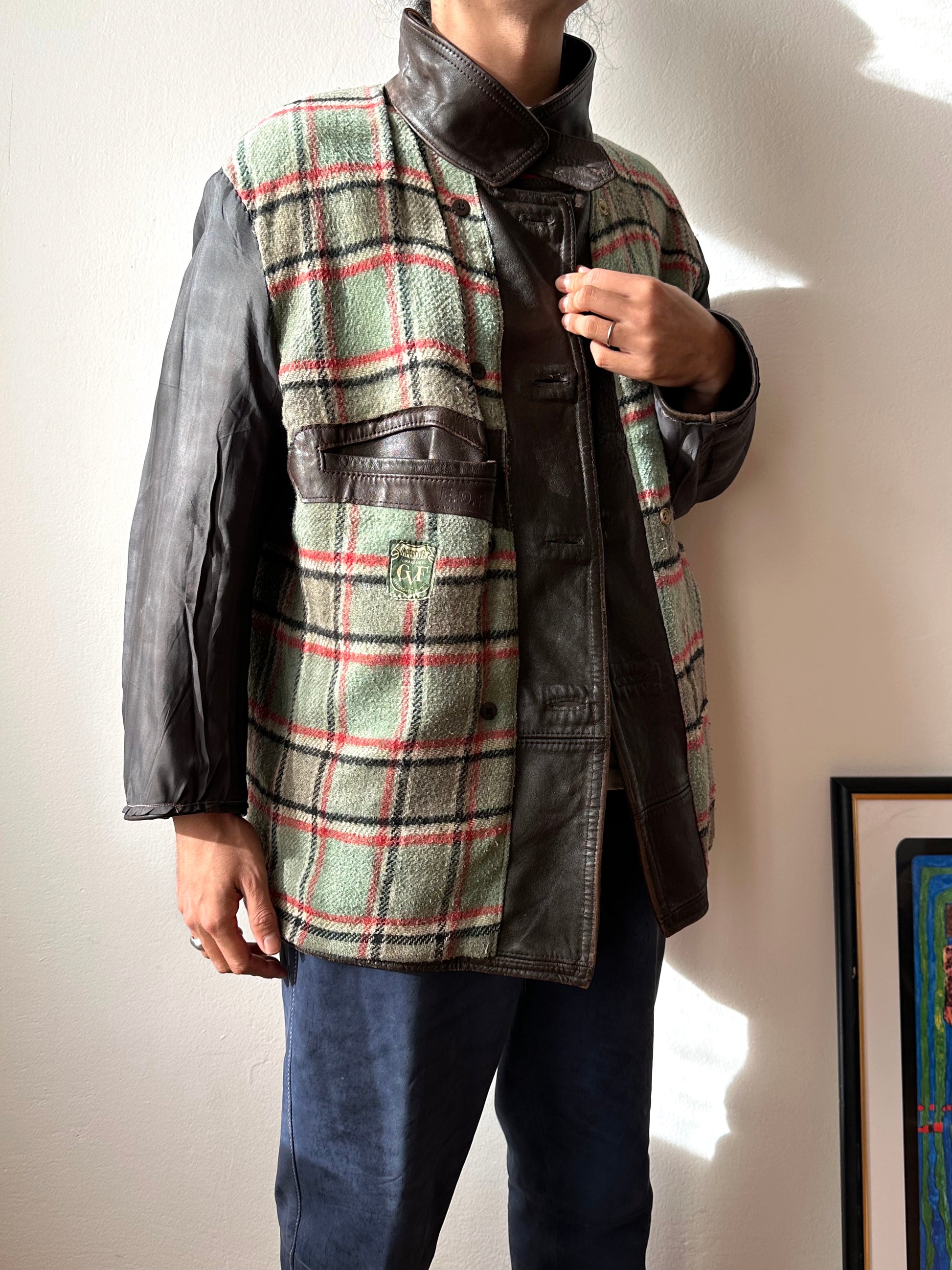 60's Le Corbusier French Leather work jacket  double breasted  ダブル レザー Vintage ヴィンテージ Toto Vintage clothing store Praha Prague Antique shop アンティークショップ 古着屋 プラハ フレンチ ワークジャケット ユーロワーク 