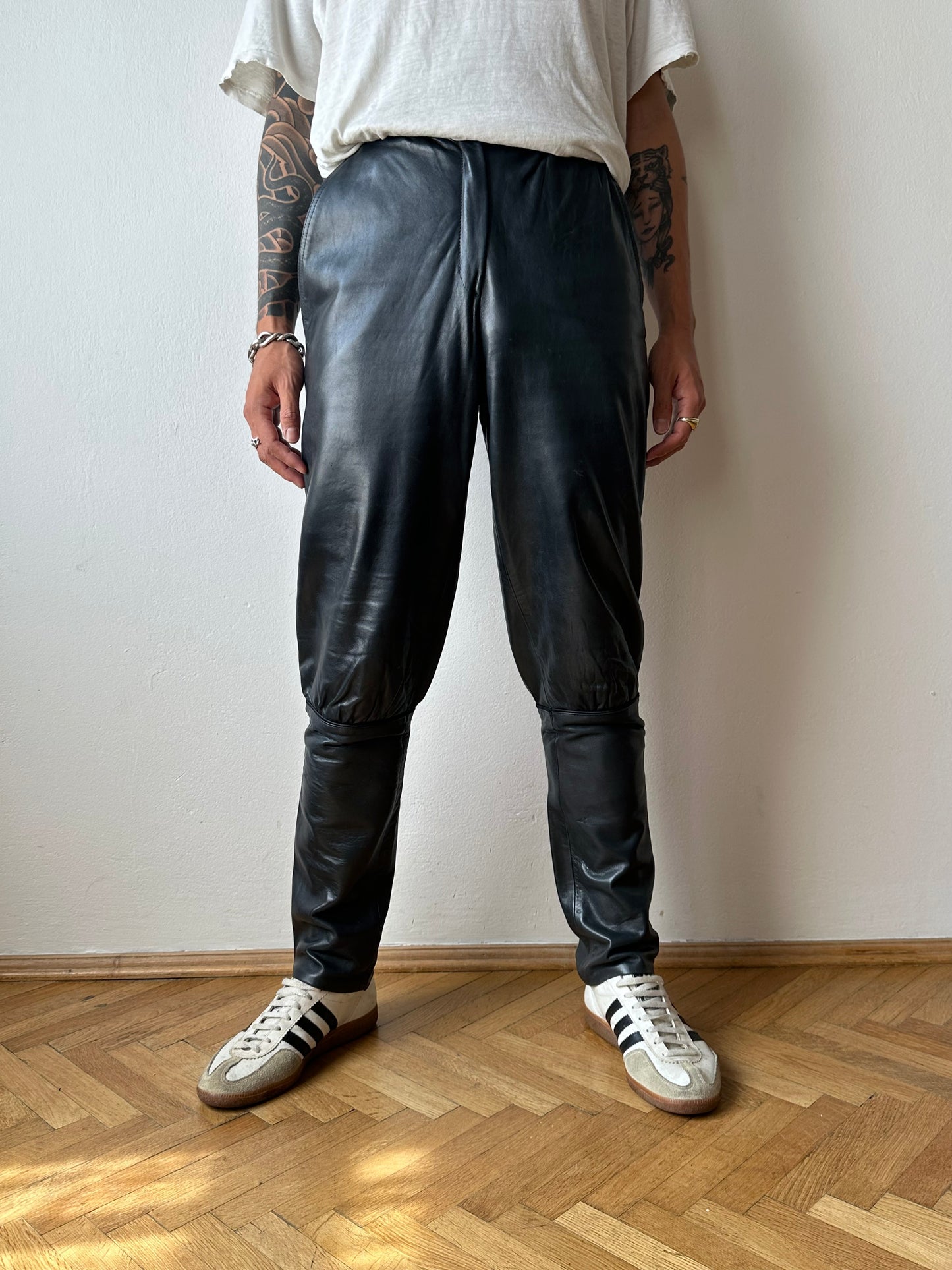 Grey Leather Trousers - w27