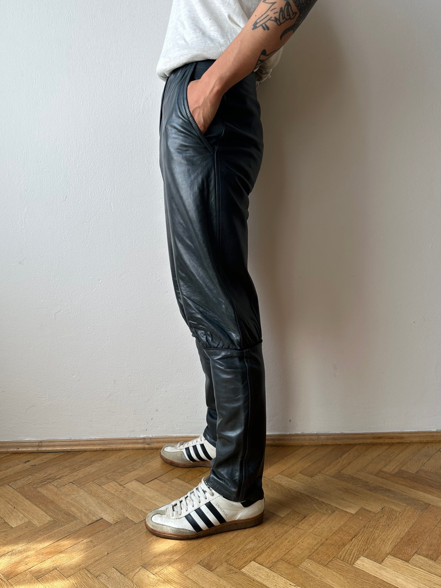 Grey Leather Trousers - w27