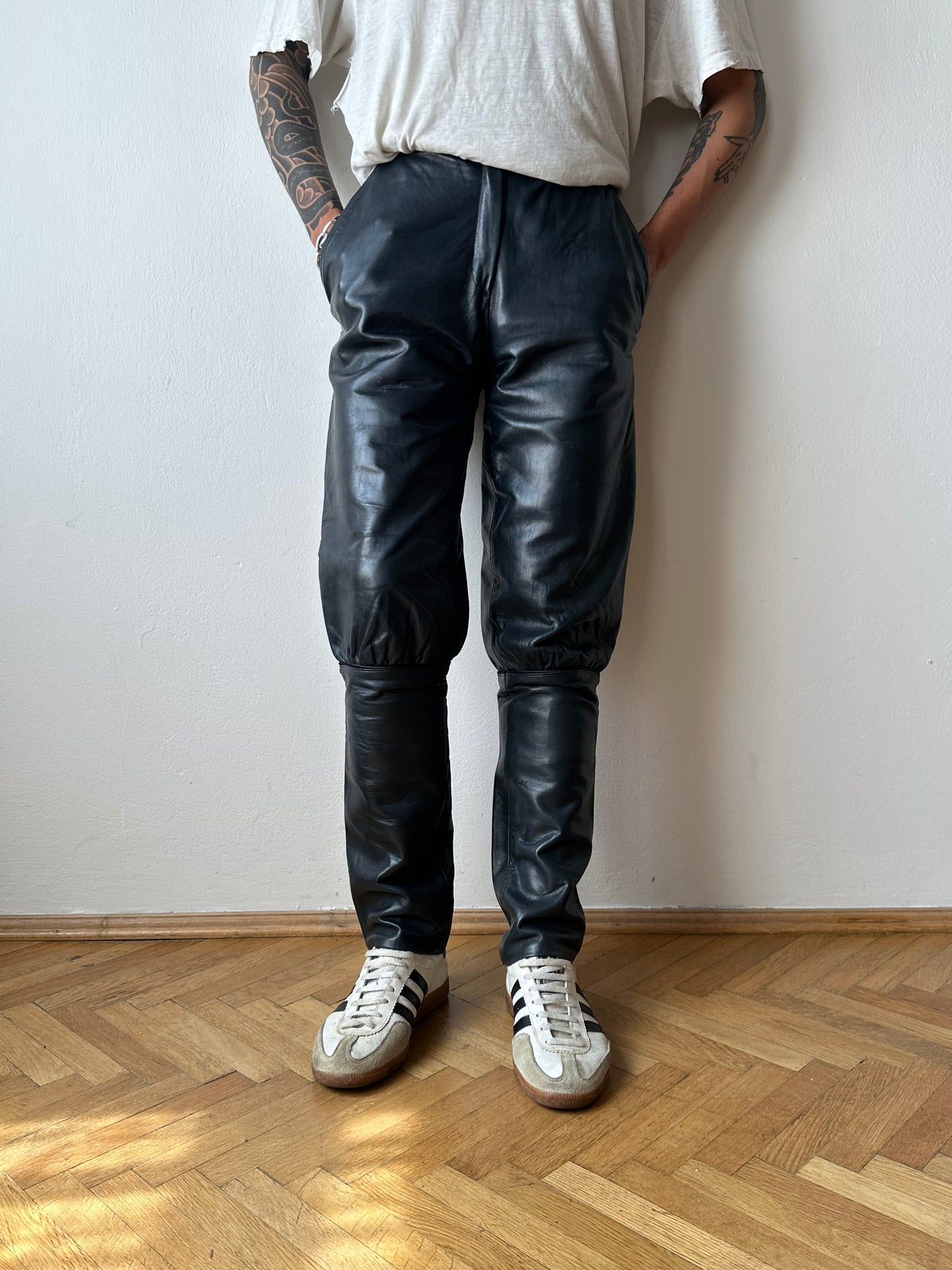 Grey Leather Trousers - w27