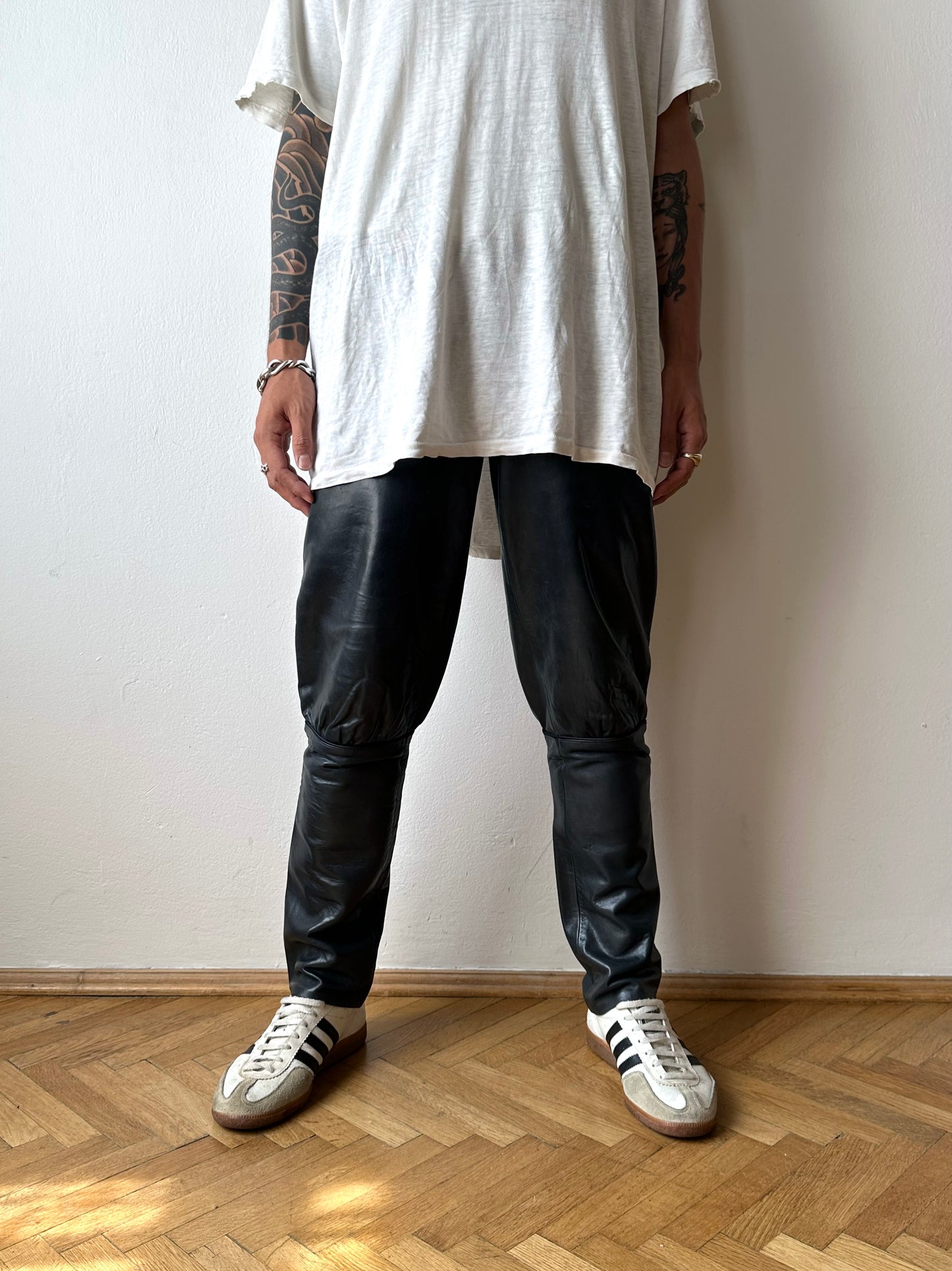 Grey Leather Trousers - w27