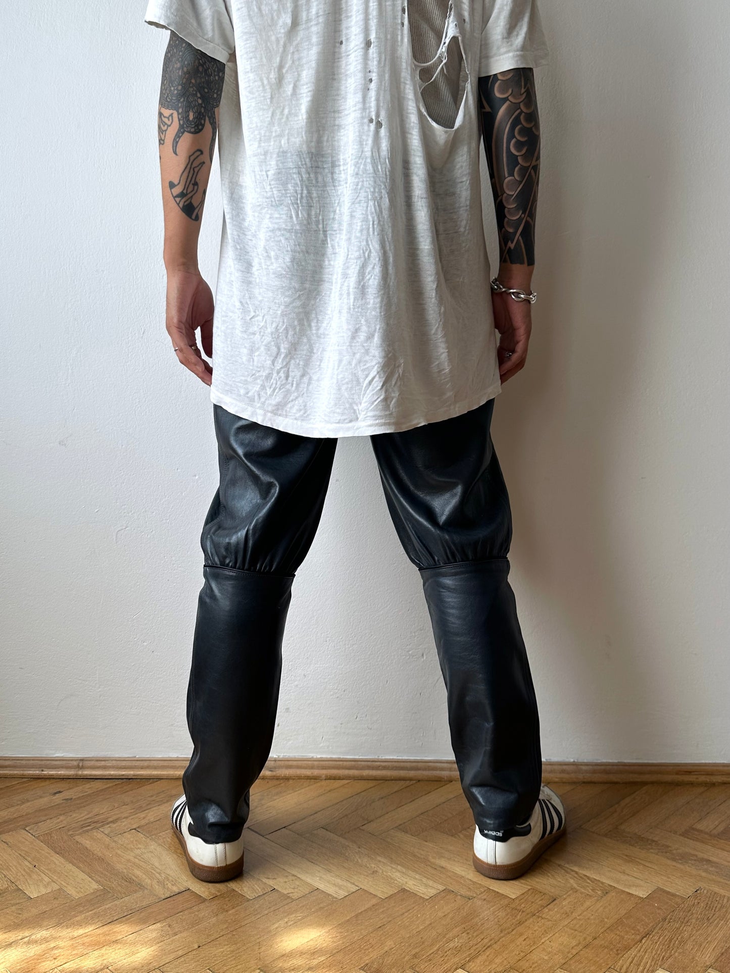 Grey Leather Trousers - w27