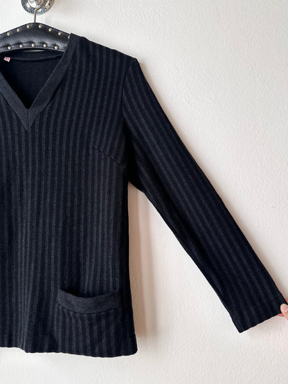 60-70s black striped jersey top