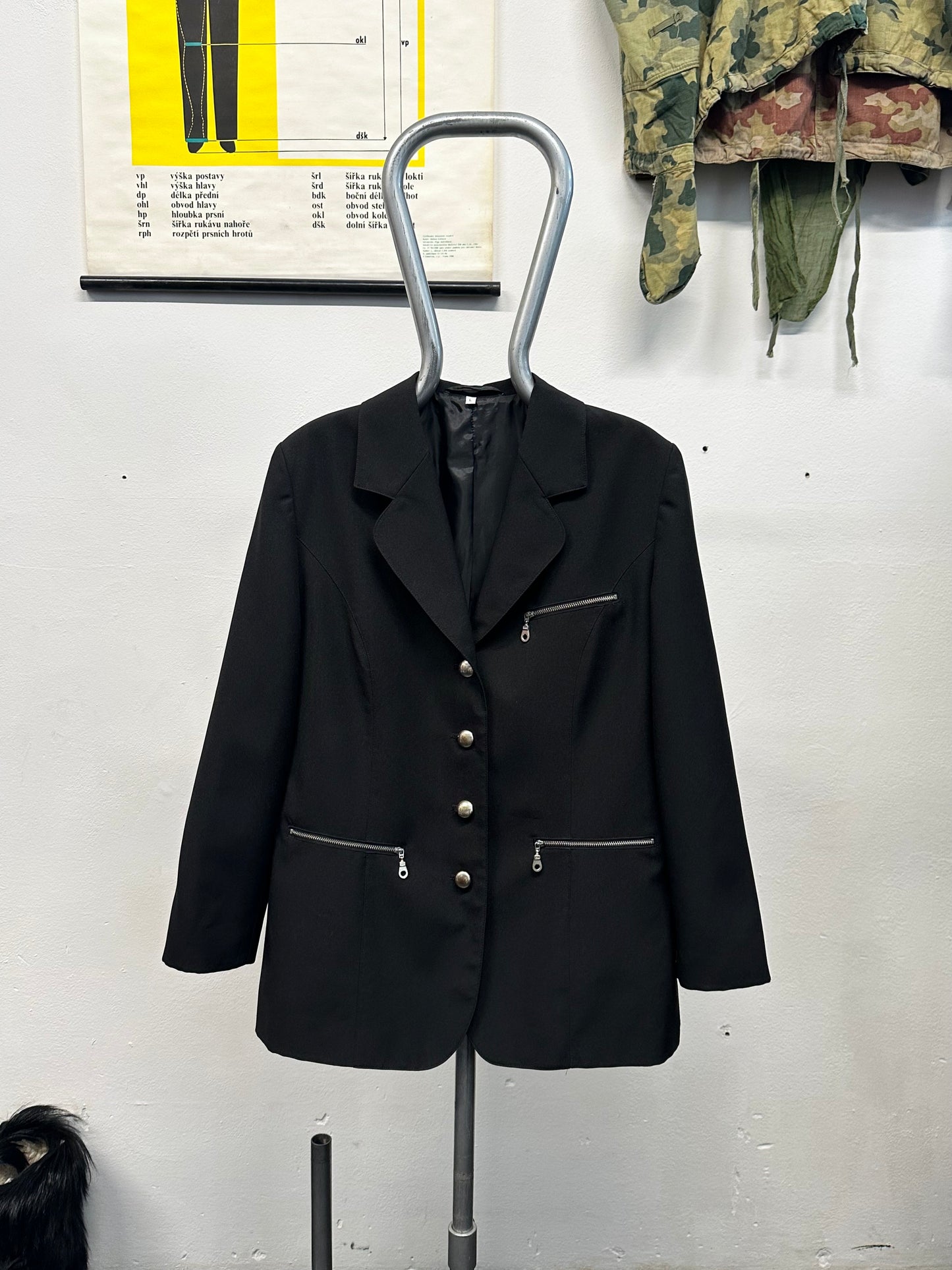 90s black tailored jacket with zips