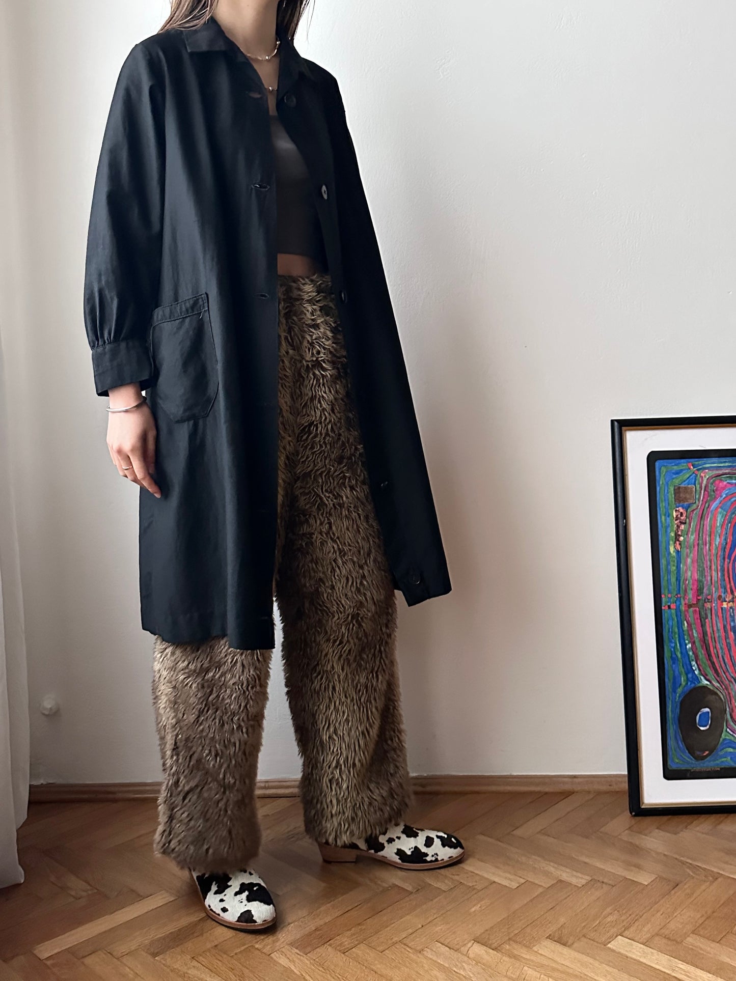 50-60s France light moleskin shirt jacket