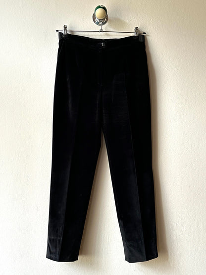 1990s French Black faux velour trousers - w29