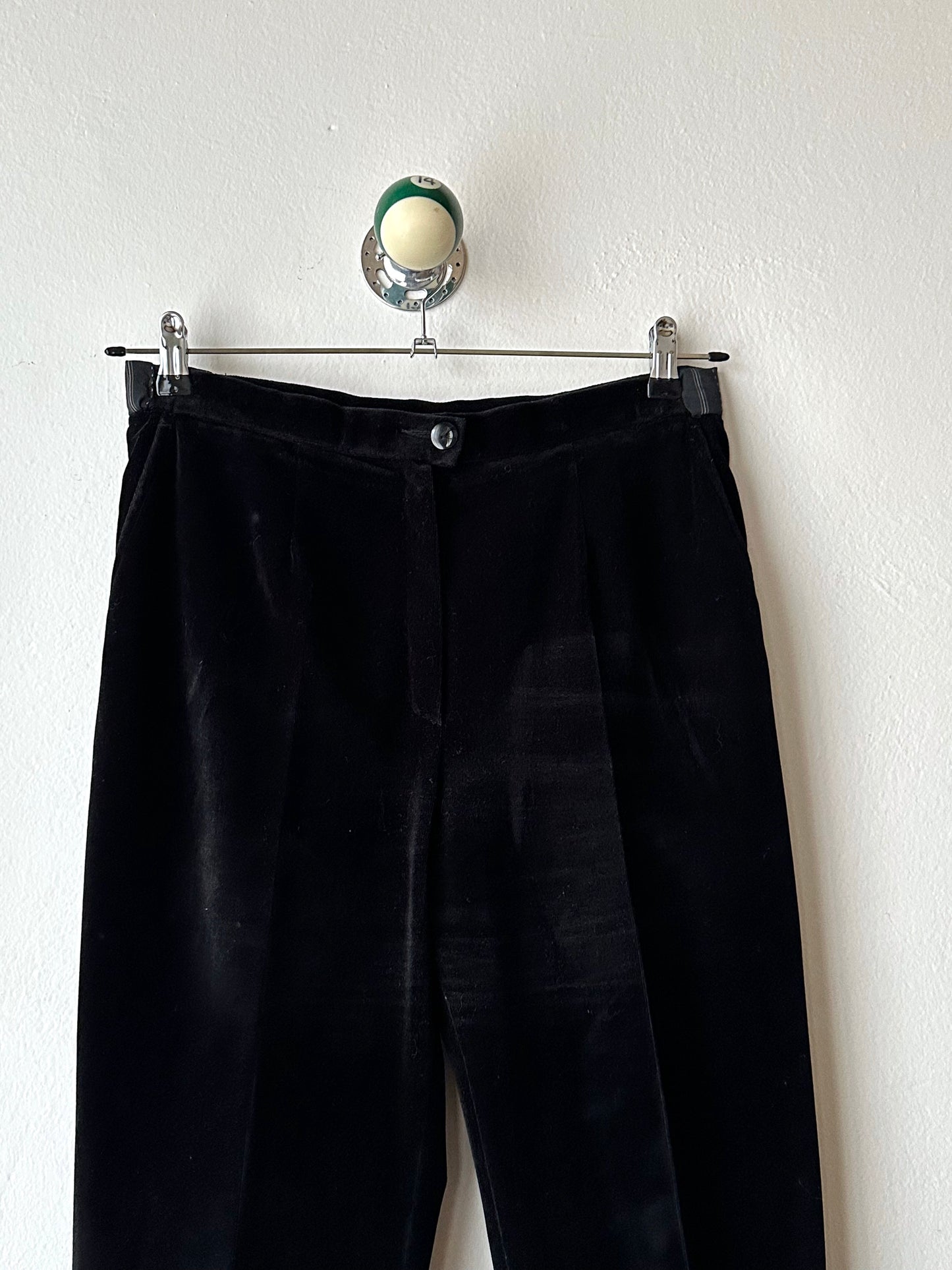 1990s French Black faux velour trousers - w29