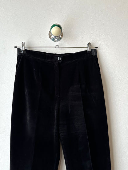1990s French Black faux velour trousers - w29