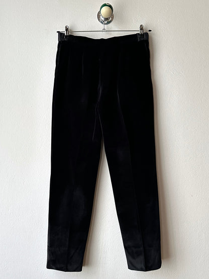 1990s French Black faux velour trousers - w29