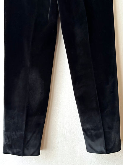 1990s French Black faux velour trousers - w29