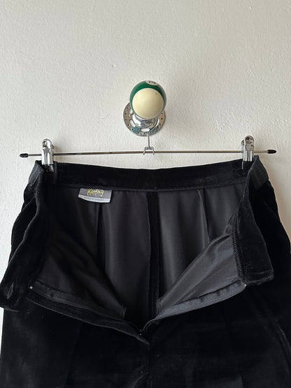1990s French Black faux velour trousers - w29