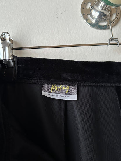 1990s French Black faux velour trousers - w29