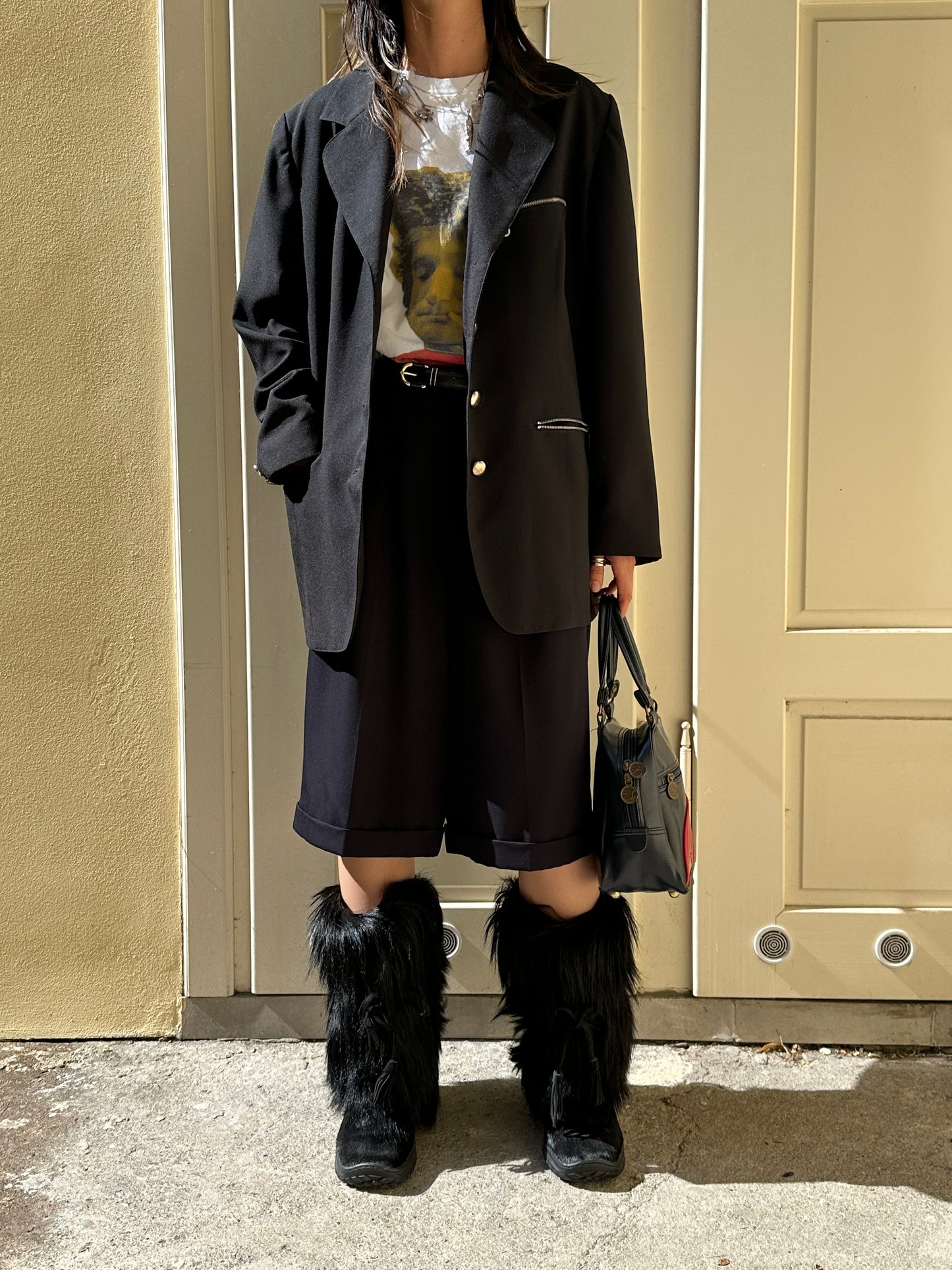 90s black tailored jacket with zips
