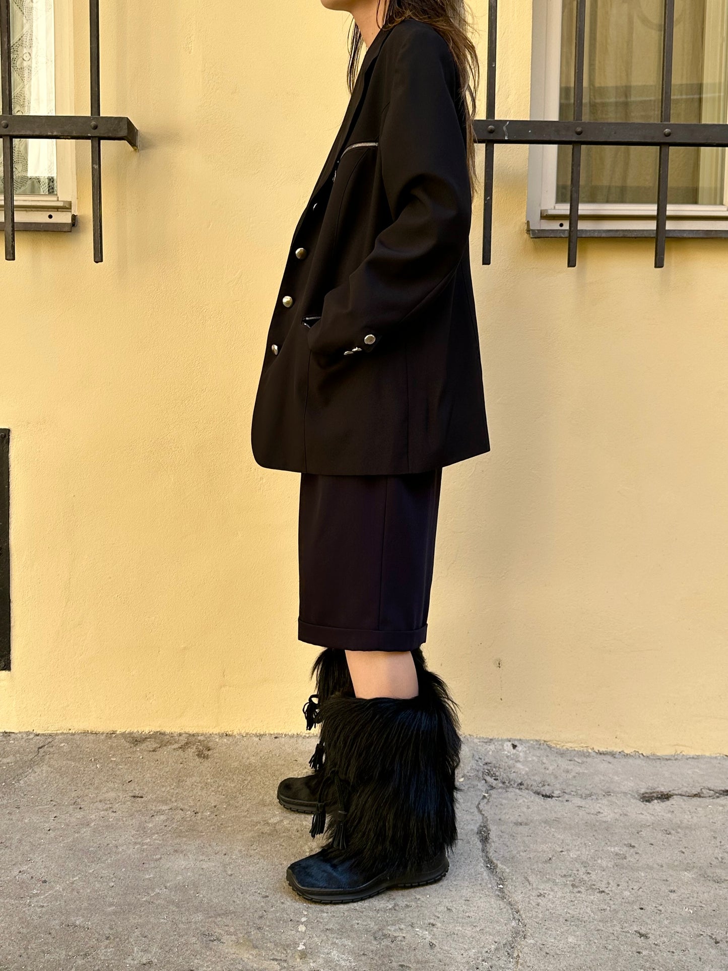 90s black tailored jacket with zips