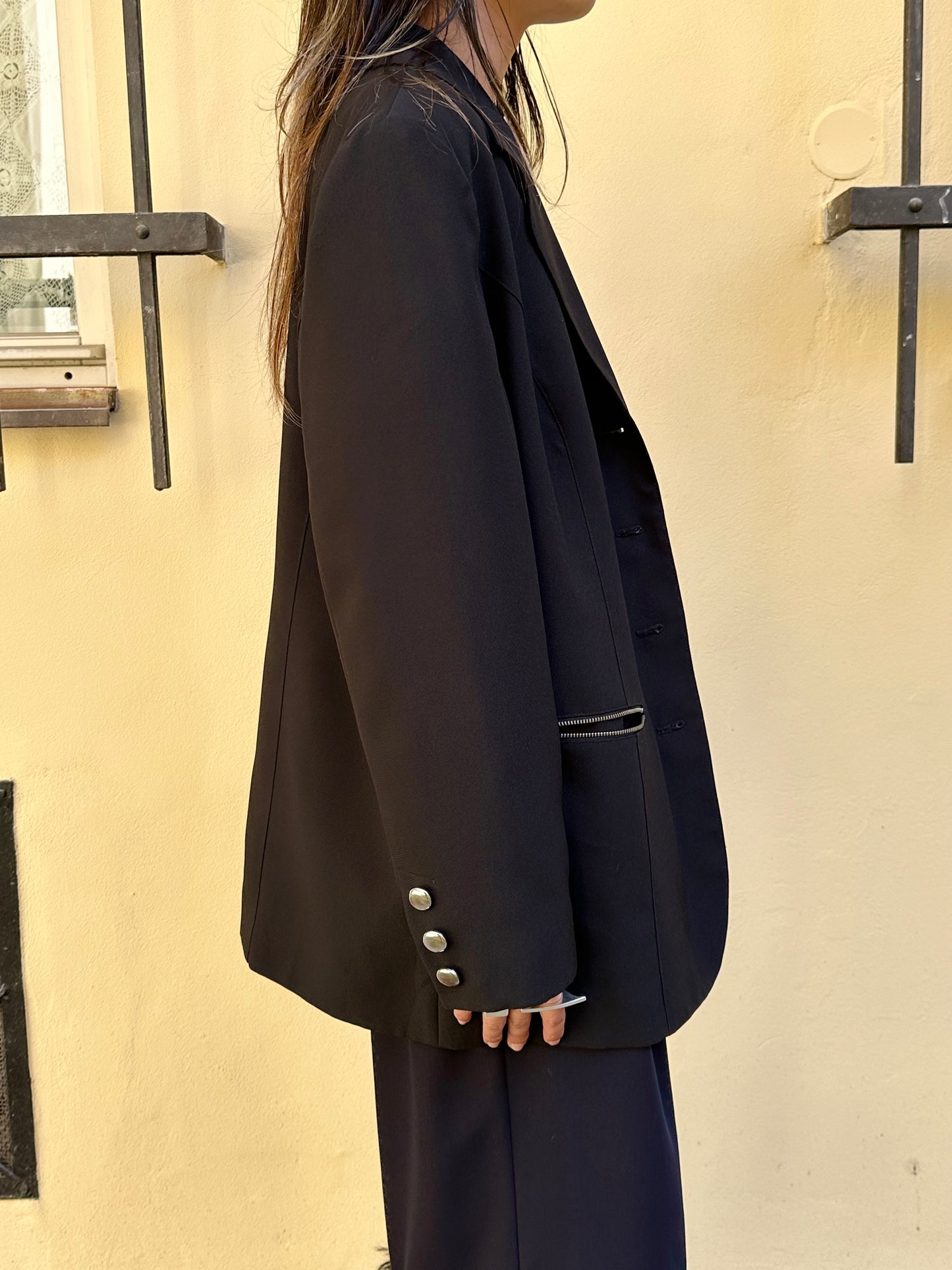 90s black tailored jacket with zips