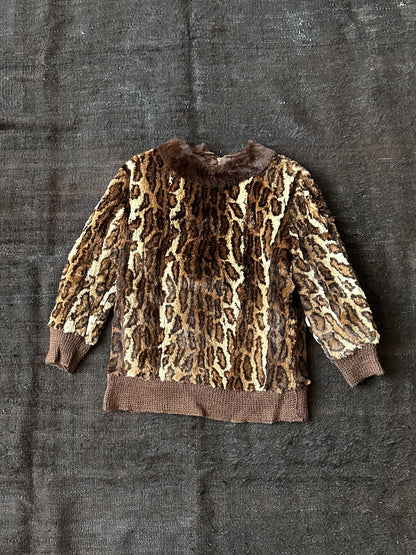 60s real fur leather smock