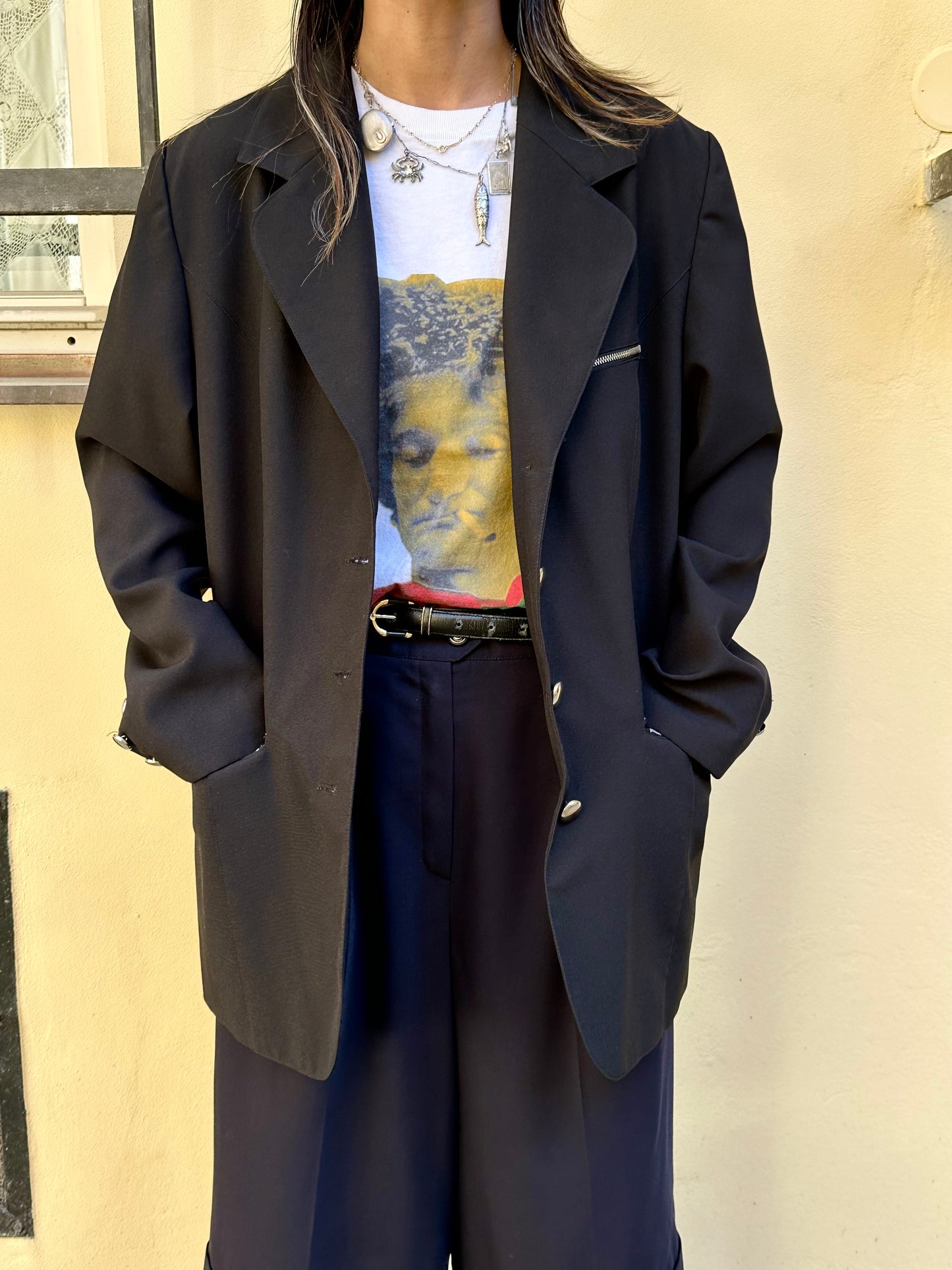 90s black tailored jacket with zips