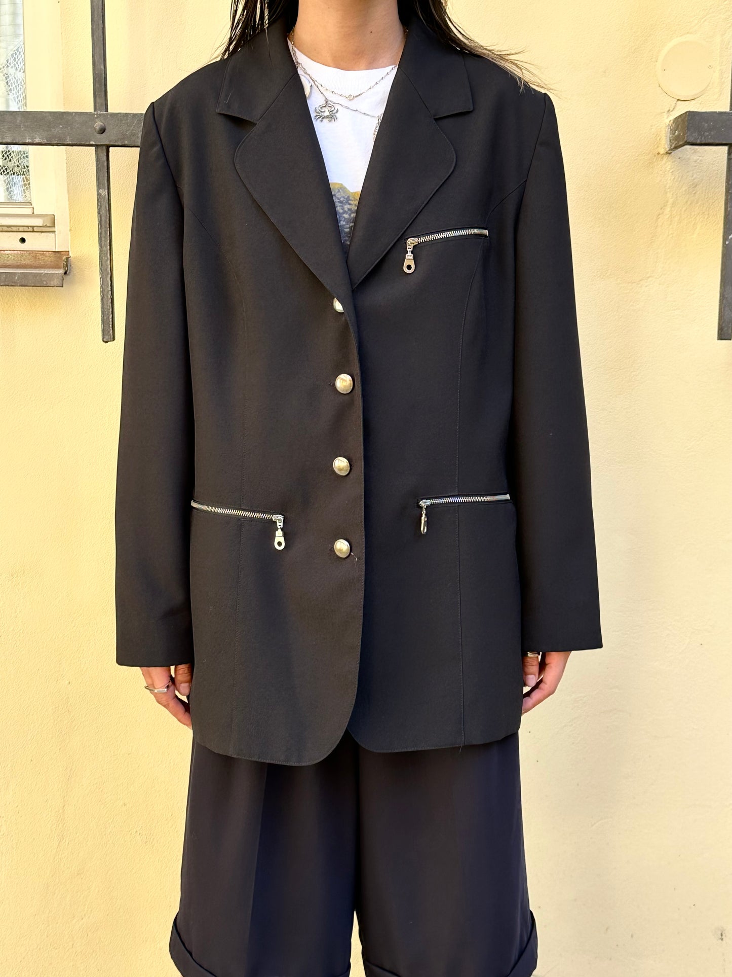 90s black tailored jacket with zips