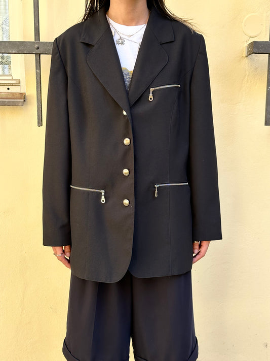 90s black tailored jacket with zips