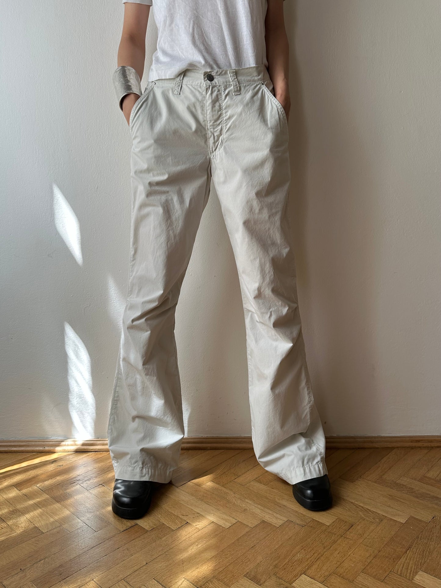 Icey white slit-zip trouser W30