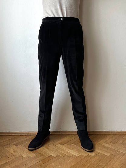 1990s French Black faux velour trousers - w29