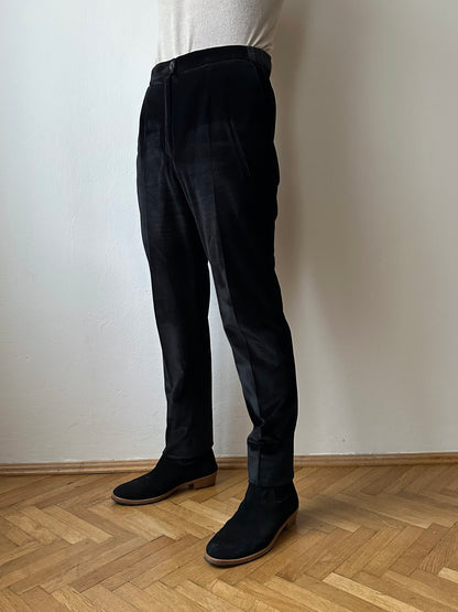 1990s French Black faux velour trousers - w29