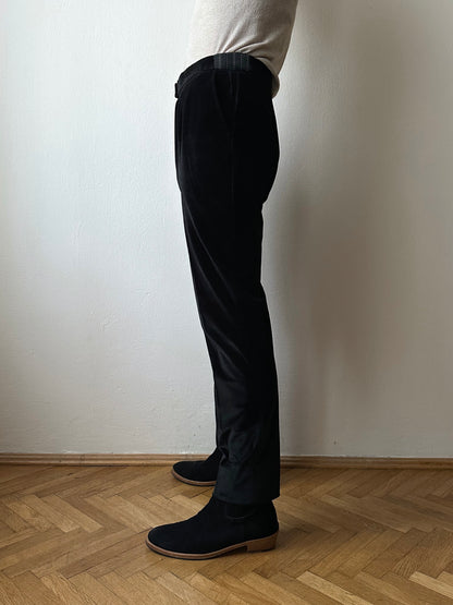 1990s French Black faux velour trousers - w29