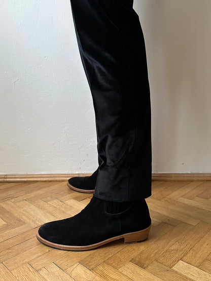 1990s French Black faux velour trousers - w29