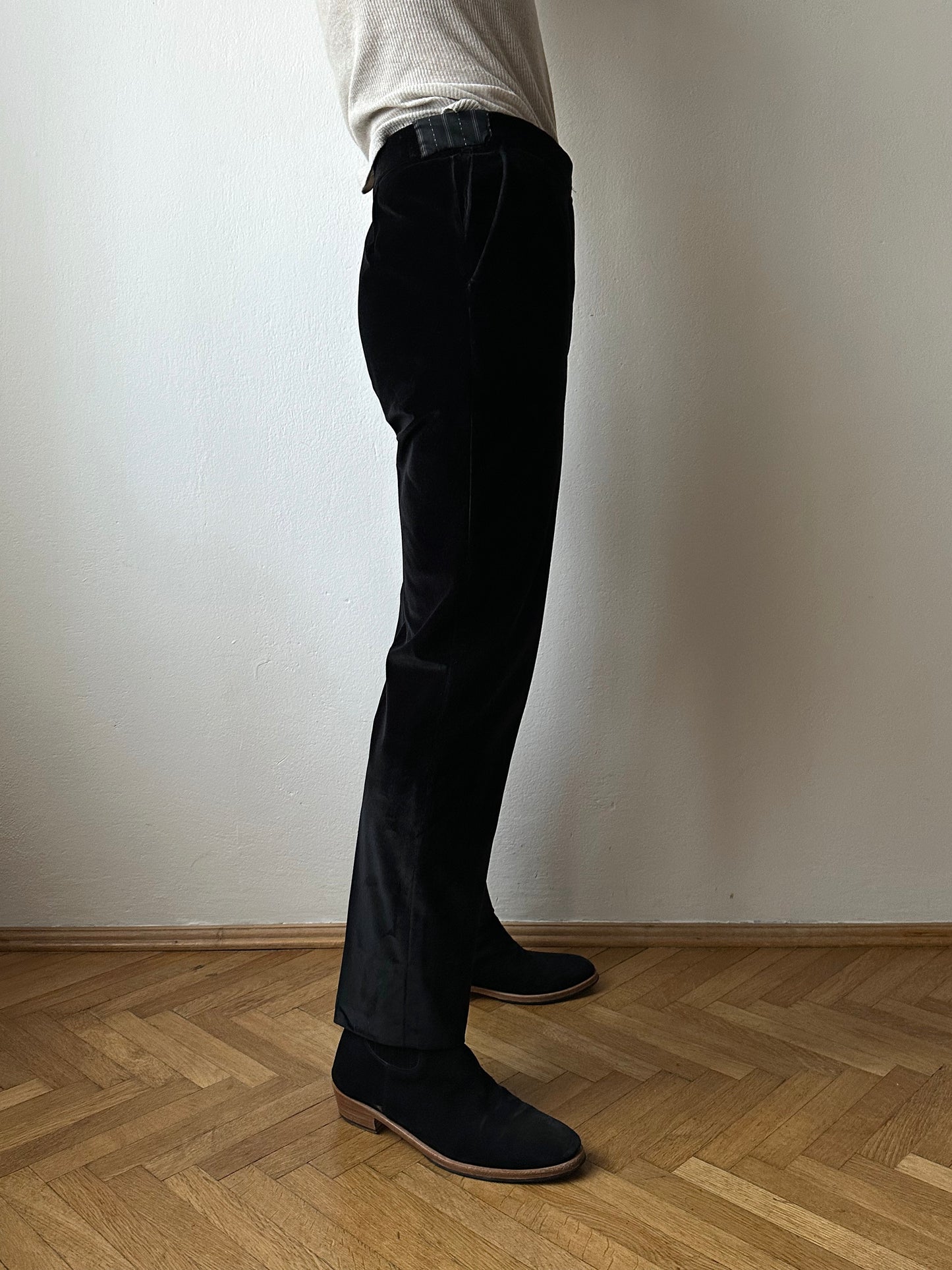 1990s French Black faux velour trousers - w29