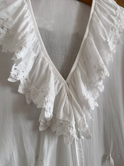 Vintage battenburg lace frill gown