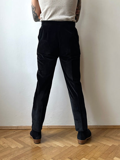 1990s French Black faux velour trousers - w29