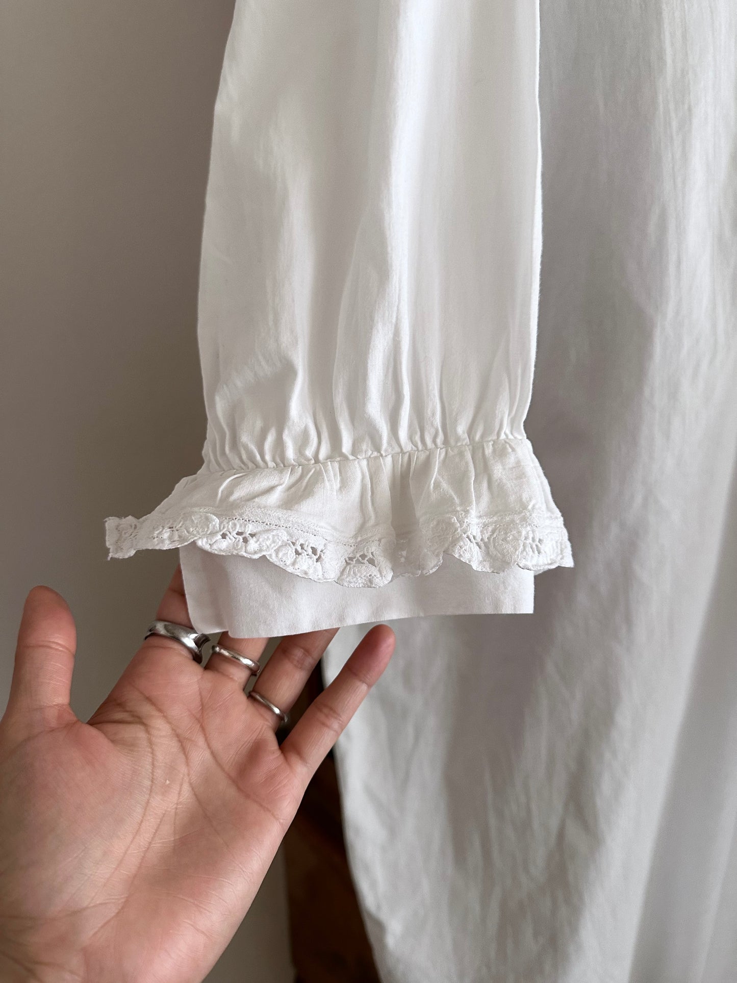 Vintage battenburg lace frill gown