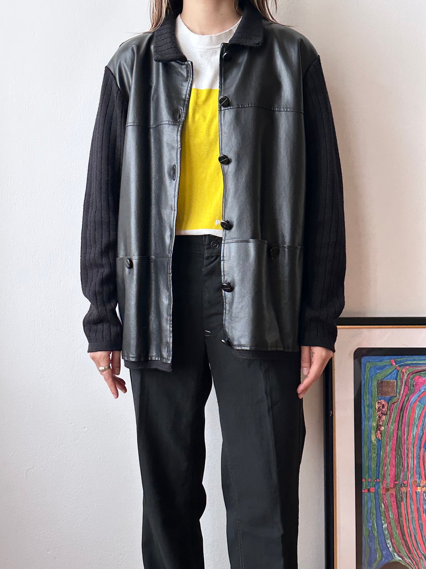 black switching knit jacket