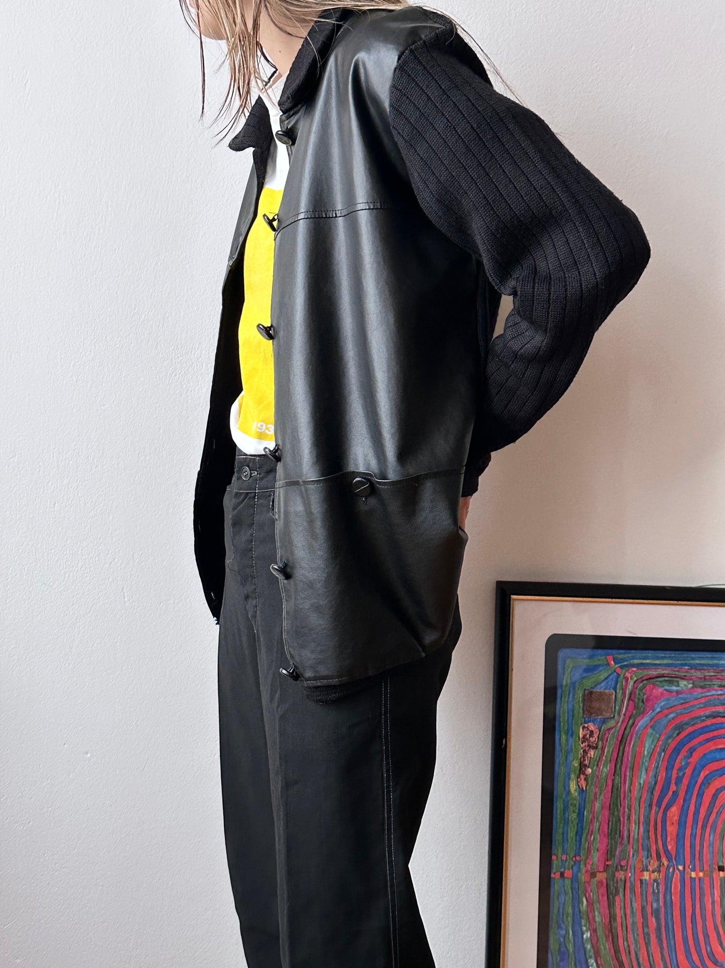 black switching knit jacket