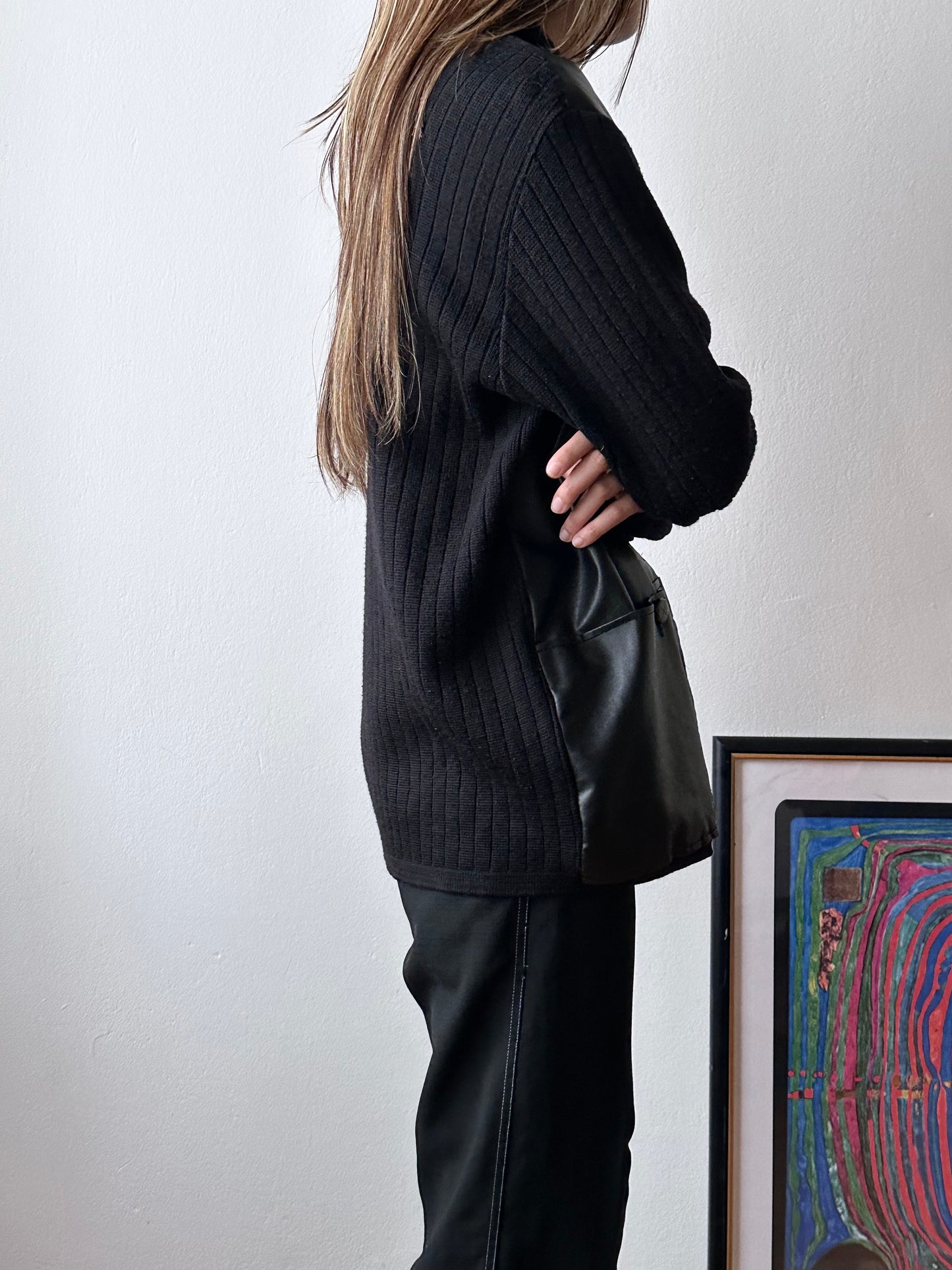 black switching knit jacket